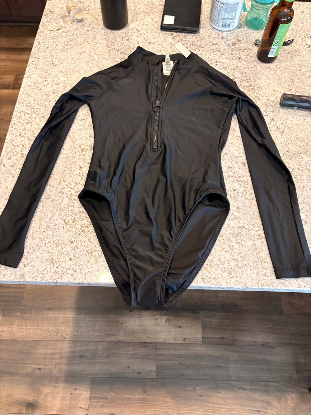 Madewell Black Long-Sleeve One-Piece Swimsuit with Front Zip